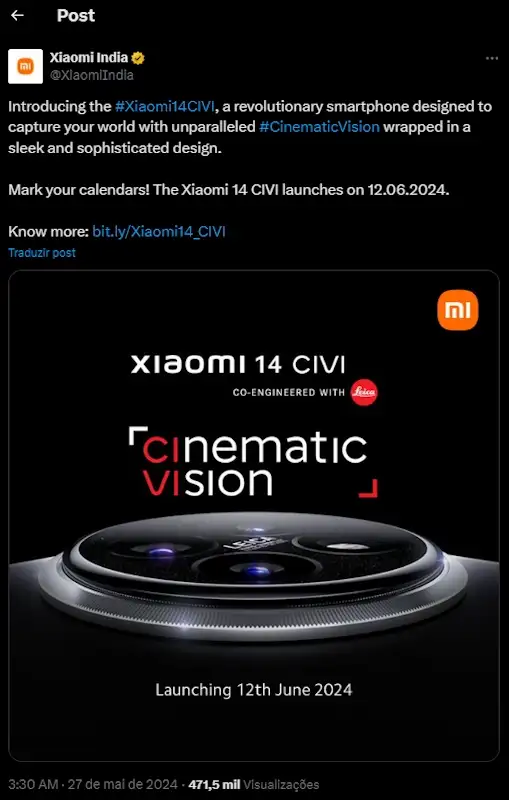 Xiaomi 14 CIVI será lançado globalmente em 12 de junho data de lancamento xiaomi 14 civi