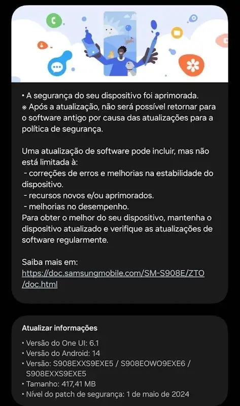 Samsung libera atualização de segurança de maio para a linha Galaxy S22 no Brasil galaxy s22 captura de tela
