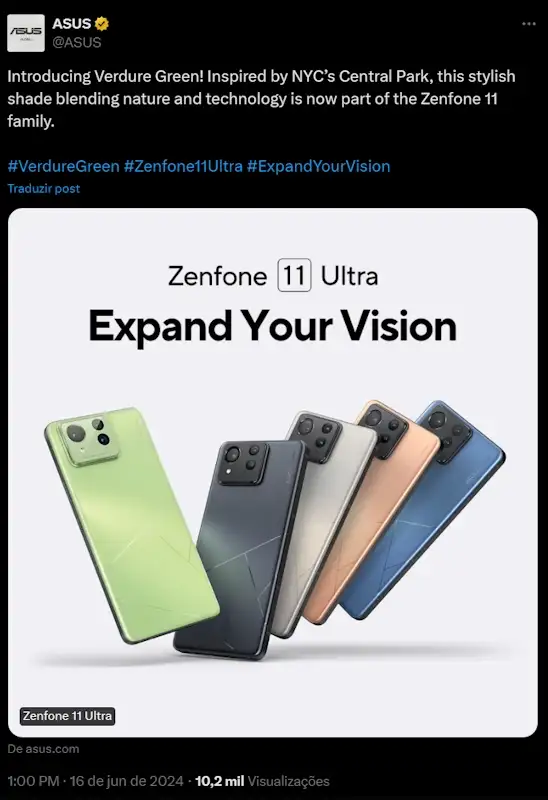 Zenfone 11 Ultra: ASUS adiciona nova cor inspirada no Central Park zenfone 11 ultra nova cor