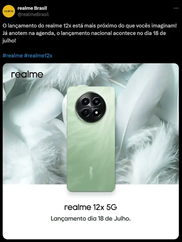 Realme 12X será lançado no Brasil em 18 de julho realme 12x lancamento