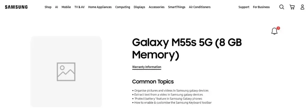 Galaxy M55s vazou! Modelo aparece no site da Samsung antes do lançamento galaxy m55s 5g vazou na india