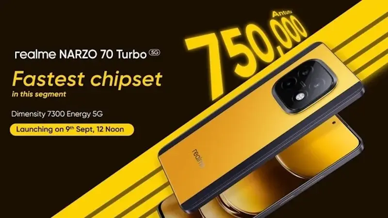 Realme Narzo 70 Turbo 5G será lançado no dia 09 de setembro narzo 70 turbo lancamento
