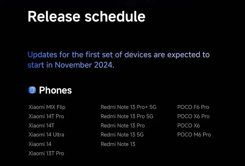 Xiaomi divulga lista com 52 dispositivos que receberão o HyperOS 2.0 globalmente novembro de 2024 hyperos 2.0