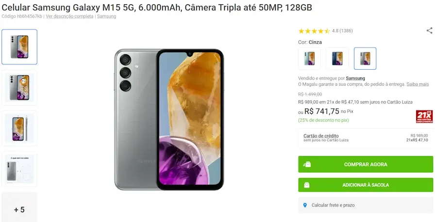 Galaxy M15 5G está com até 47% de desconto; veja os detalhes da oferta galaxy m15 5g