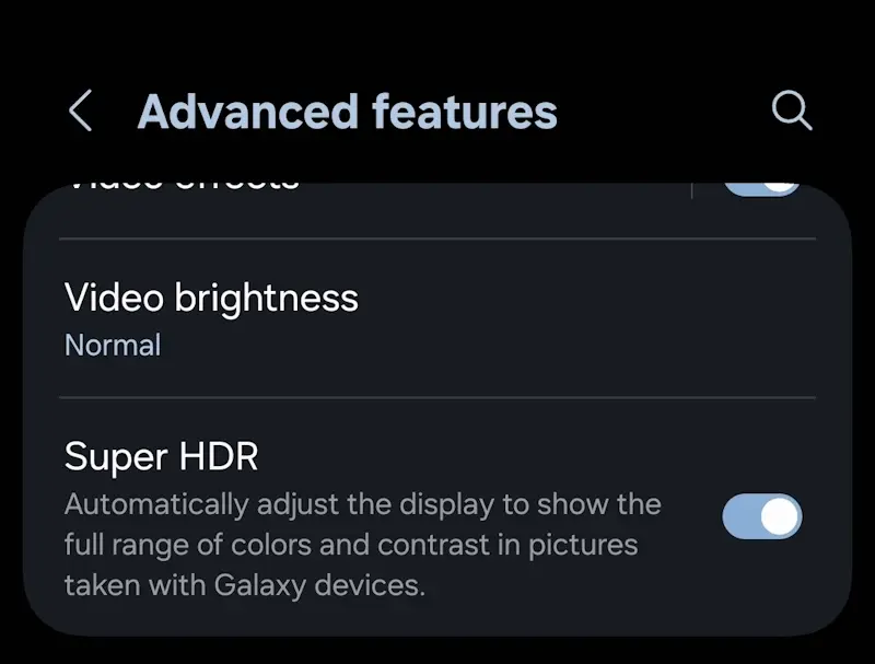 One UI 7 ganha nova opção para desativar o HDR para todos os aplicativos super hdr one ui 7