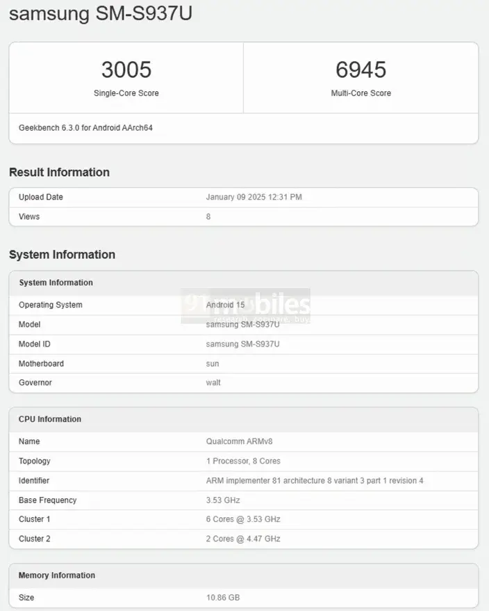 Samsung Galaxy S25 Slim: vazamento confirma Snapdragon 8 Elite e mais galaxy s25 slim geekbench