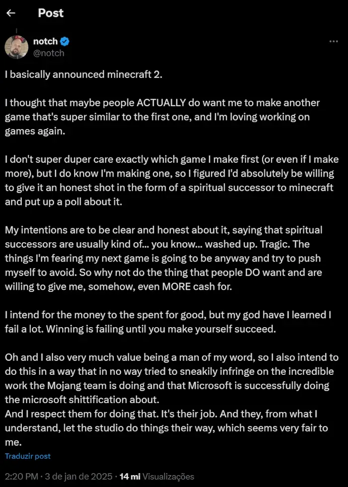 Minecraft 2 é anunciado por Notch; veja o que sabemos até agora notch minecraft 2