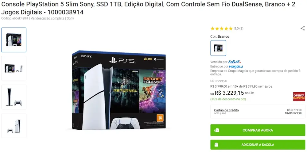 Aproveite o Saldão: PlayStation 5 Slim Digital com 2 jogos por R$ 3.229 na Magazine Luiza ps5 digital super promocao
