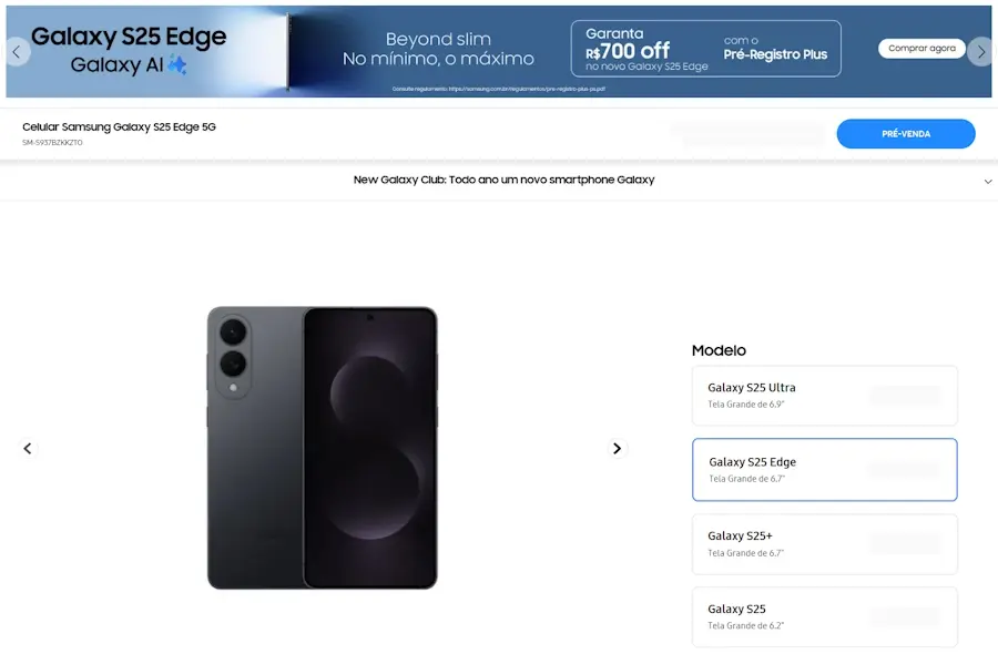 Galaxy S25 Edge chega ao Brasil com corpo ultrafino e preço acima de R$ 8 mil galaxy s25 edge preto