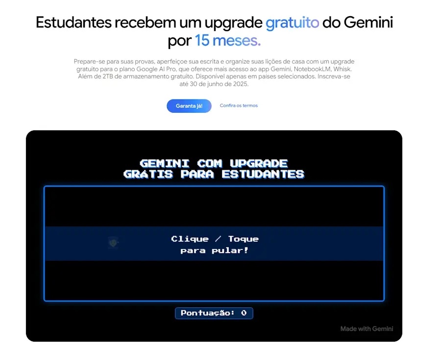 Google oferece 15 meses grátis do Gemini Pro para estudantes com e-mail institucional google gemini pro