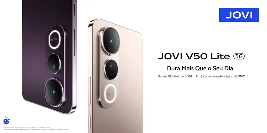 Jovi chega ao Brasil com V50: celular tem câmeras Zeiss, tela de 120 Hz e bateria de 6.000 mAh jovi v50 lite